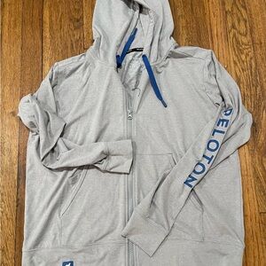 Peloton Light Gray Hoodie with Royal Blue Drawstrings